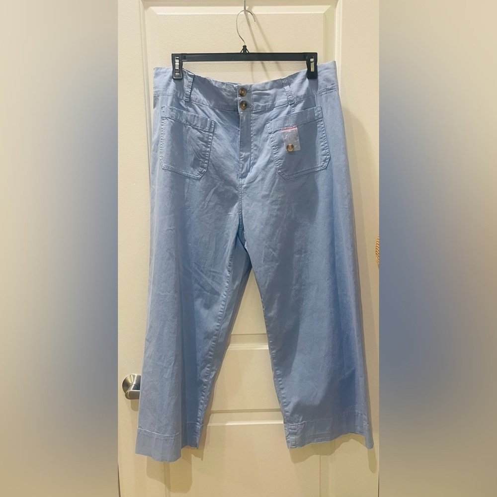 NEW…LC Lauren Conrad Super High Rise Light Blue Wide-Leg Cropped Pants - Picture 2 of 4